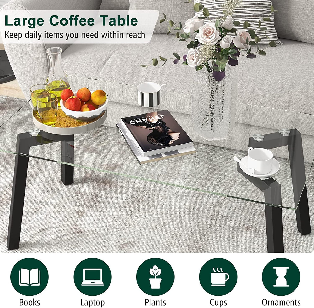 Tempered Glass Coffee Table with Metal Frame T9812