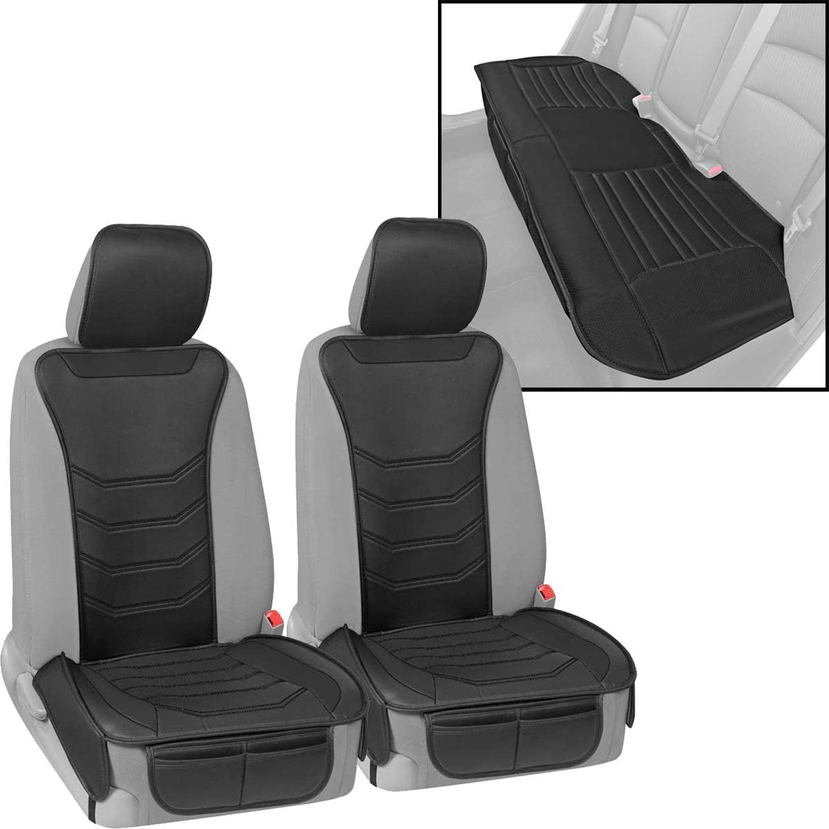 Beige Faux Leather Full Set Car Seat Covers with Rear Bench N273856