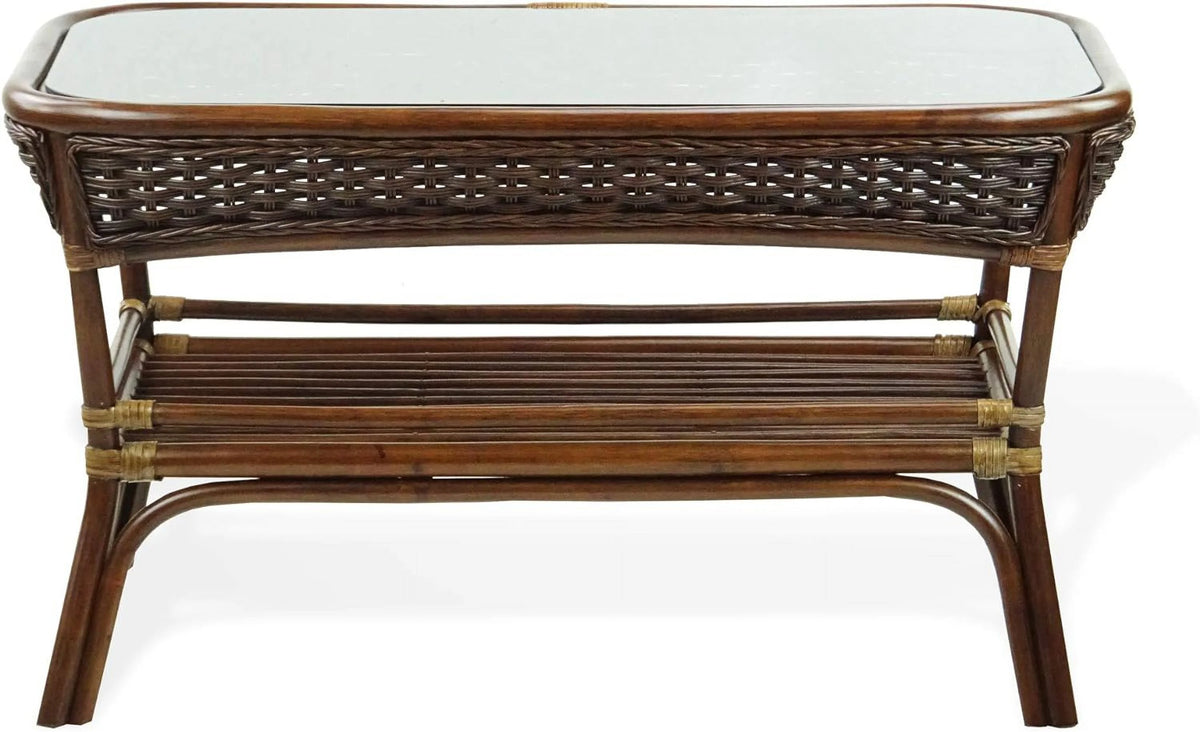 Rectangular Coffee Table Dark Walnut Natural Rattan X277