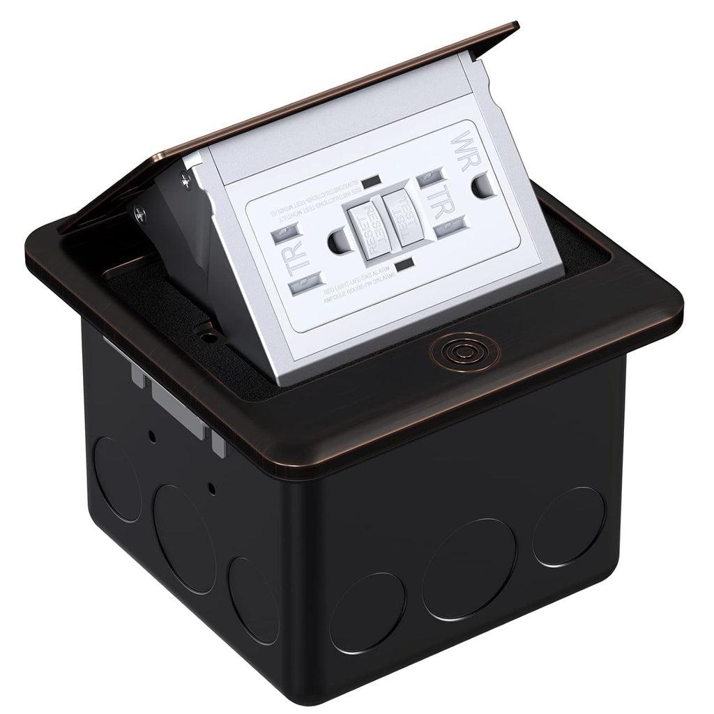 Black Pack of 2 Pop Up Floor Outlet Covers Box with 15 Amp Stainless Steel GFCI Tamper Resistant Receptacle Outlet A119118