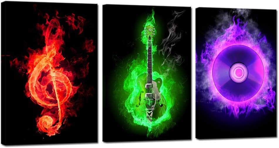 3 Piece Canvas Wall Art Guitar Musical Note H654701