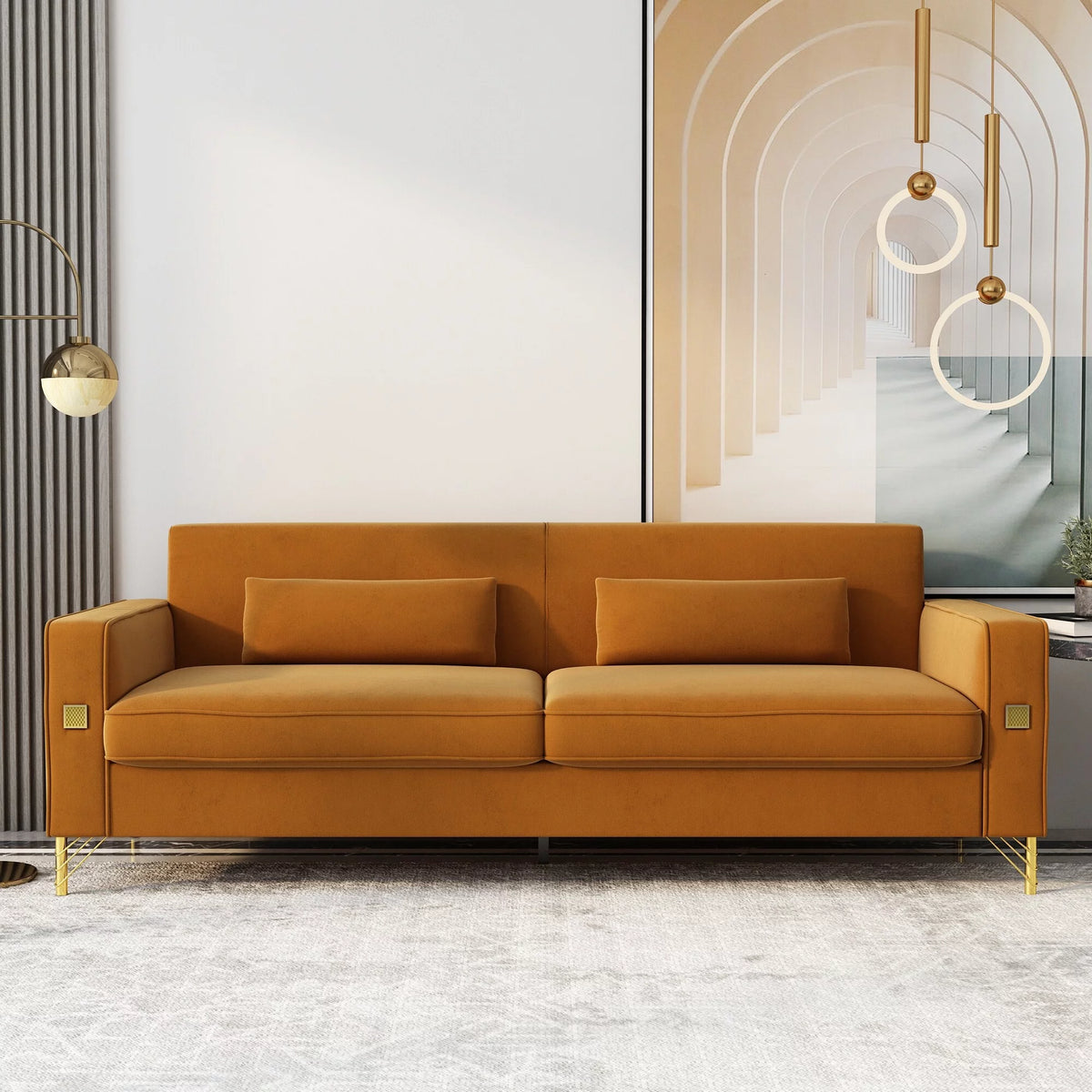 Black Velvet Loveseat with Metal Legs Q249380