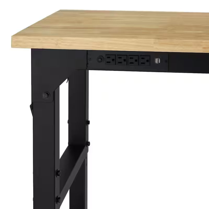 8 ft. Adjustable Height Solid Wood Top Workbench in Black O56823