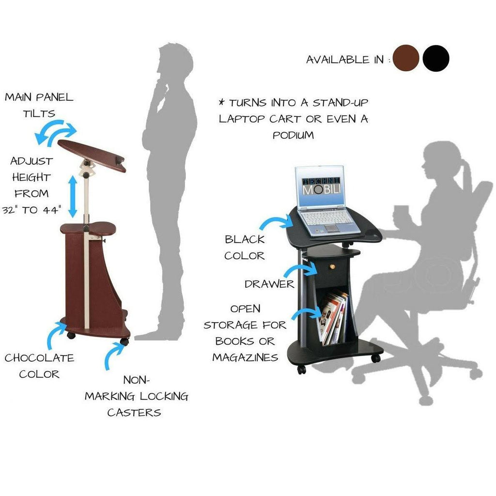 Rolling Adjustable Laptop Cart with Storage Black J8335