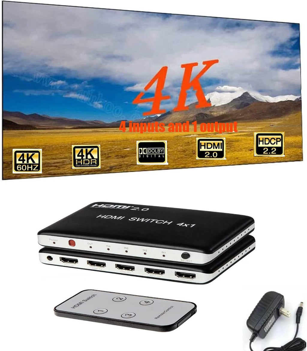 4 Port HDMI Switch HDMI2.0 4K@60Hz with IR Wireless Remote Control, Pack of 2 Z755145