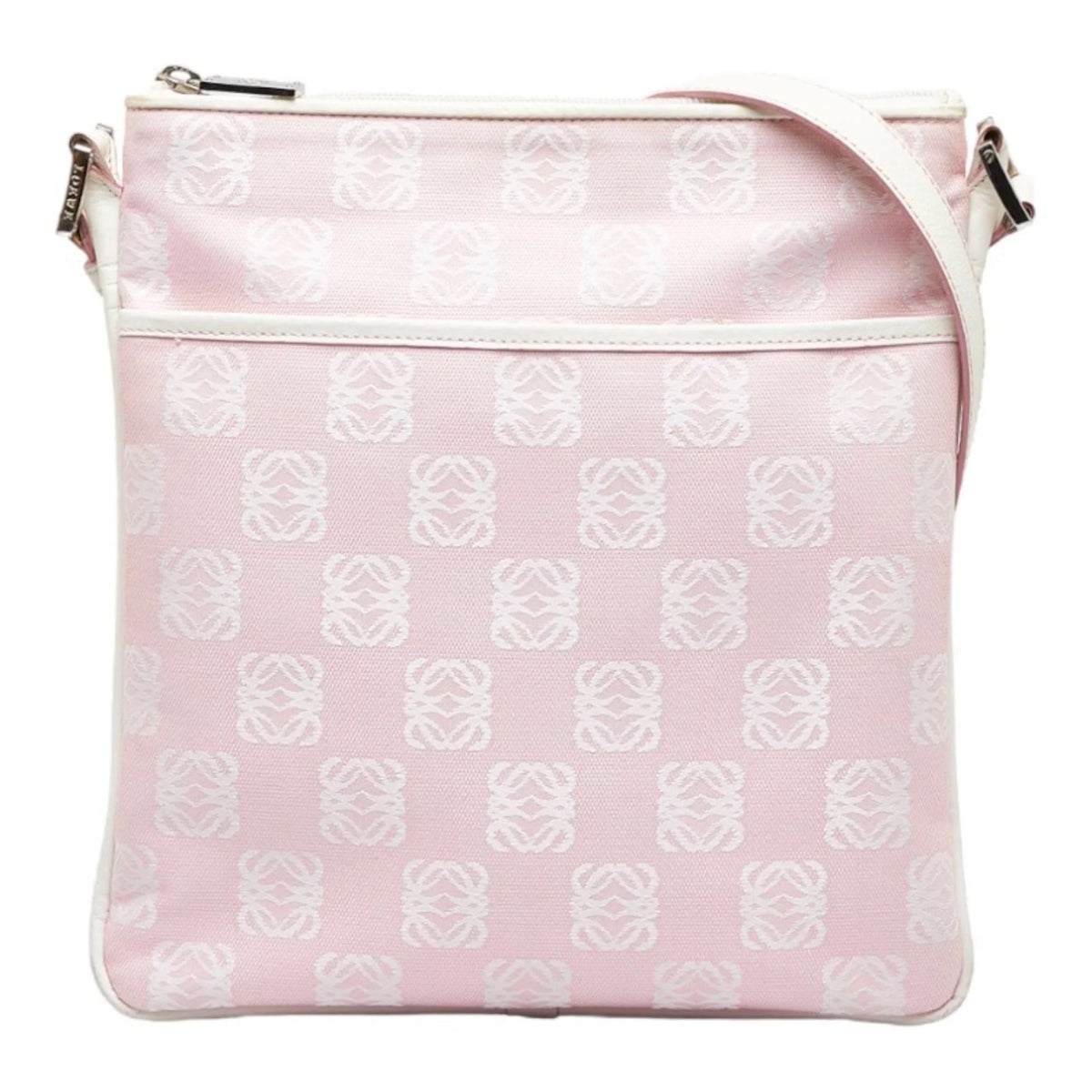 Pre-Owned Pink White Canvas Leather Shoulder Bag C24620