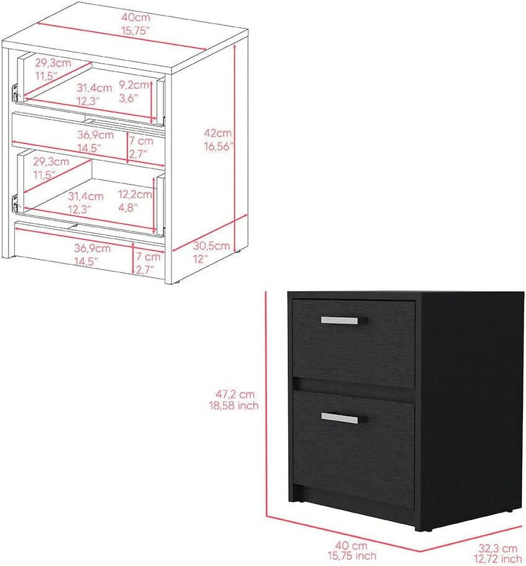 Black Two Drawers Nightstand O253