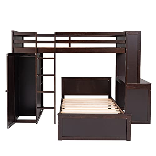 Twin Over Twin Solid Wood Bunk Bed with Storage M76522