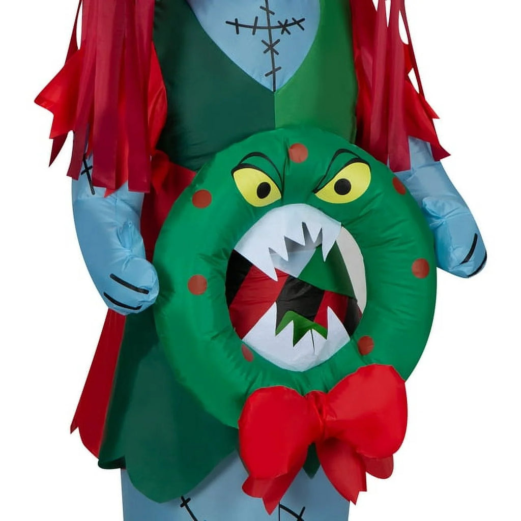5.5 Foot Stylized Jack Skellington Inflatable with Spider Snowflake and Sally Holding Wreath Y5095