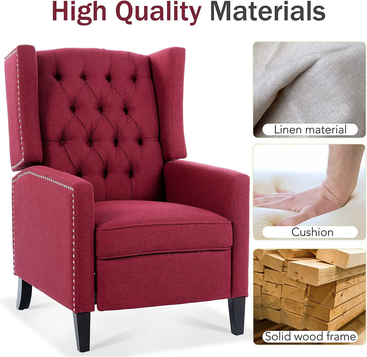 Blue Tufted Fabric Push Back Arm Recliner K228