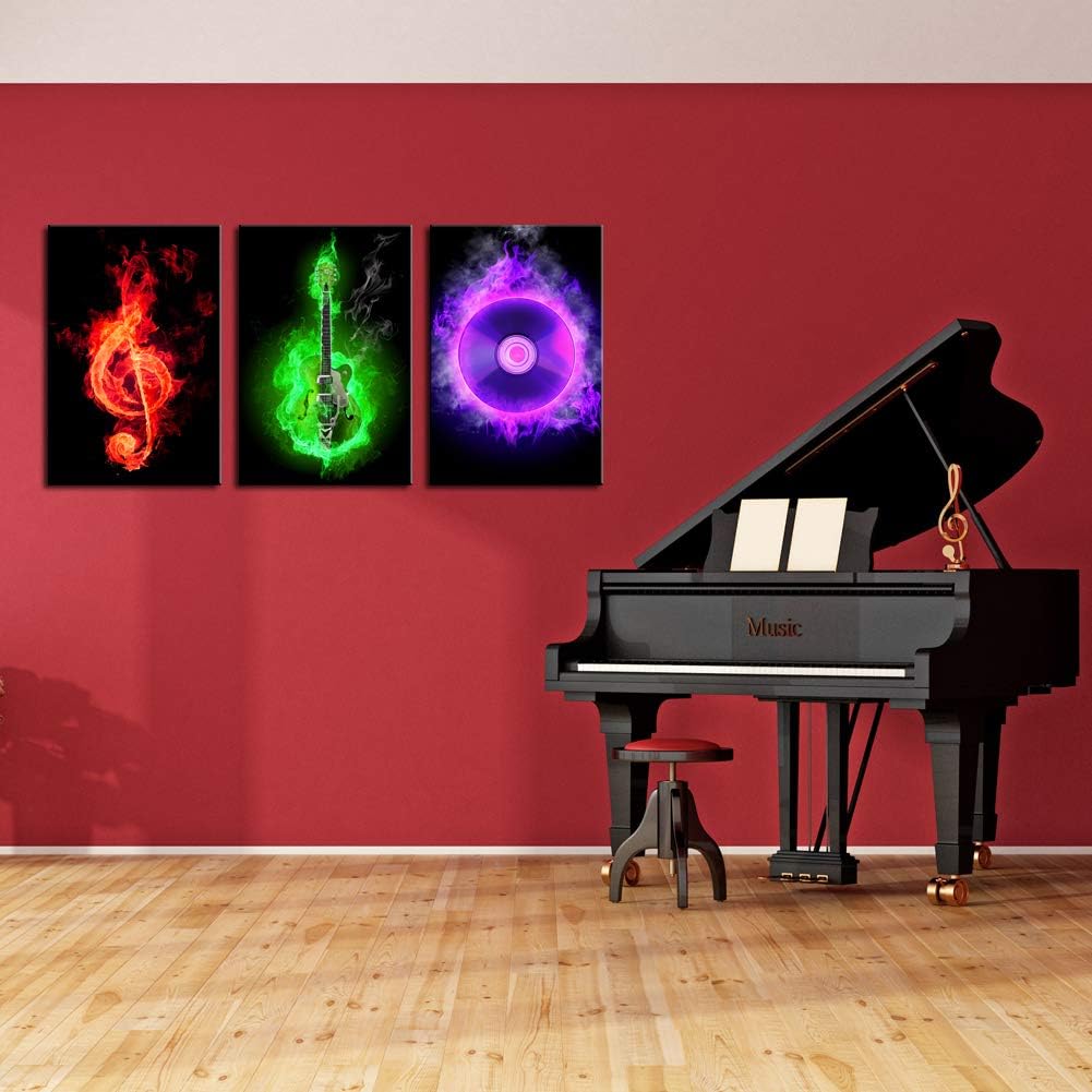 3 Piece Canvas Wall Art Guitar Musical Note H654701