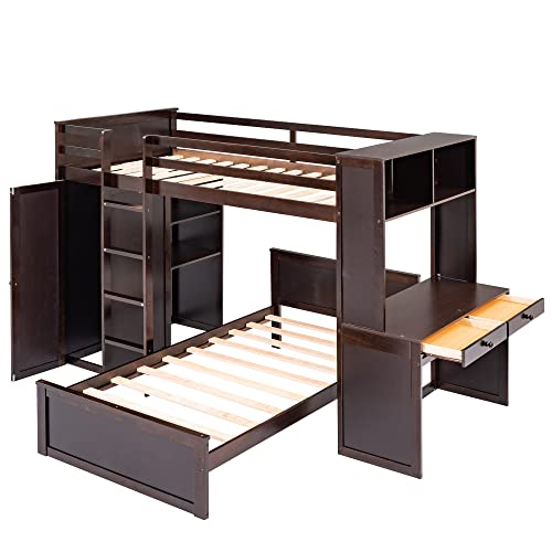 Twin Over Twin Solid Wood Bunk Bed with Storage M76522