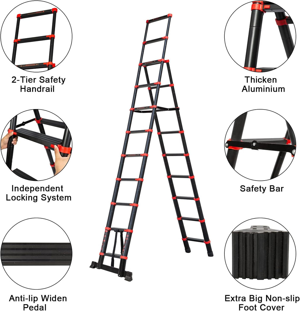 Adjustable Aluminum Telescoping Ladder, 330 lb-Capacity W24739