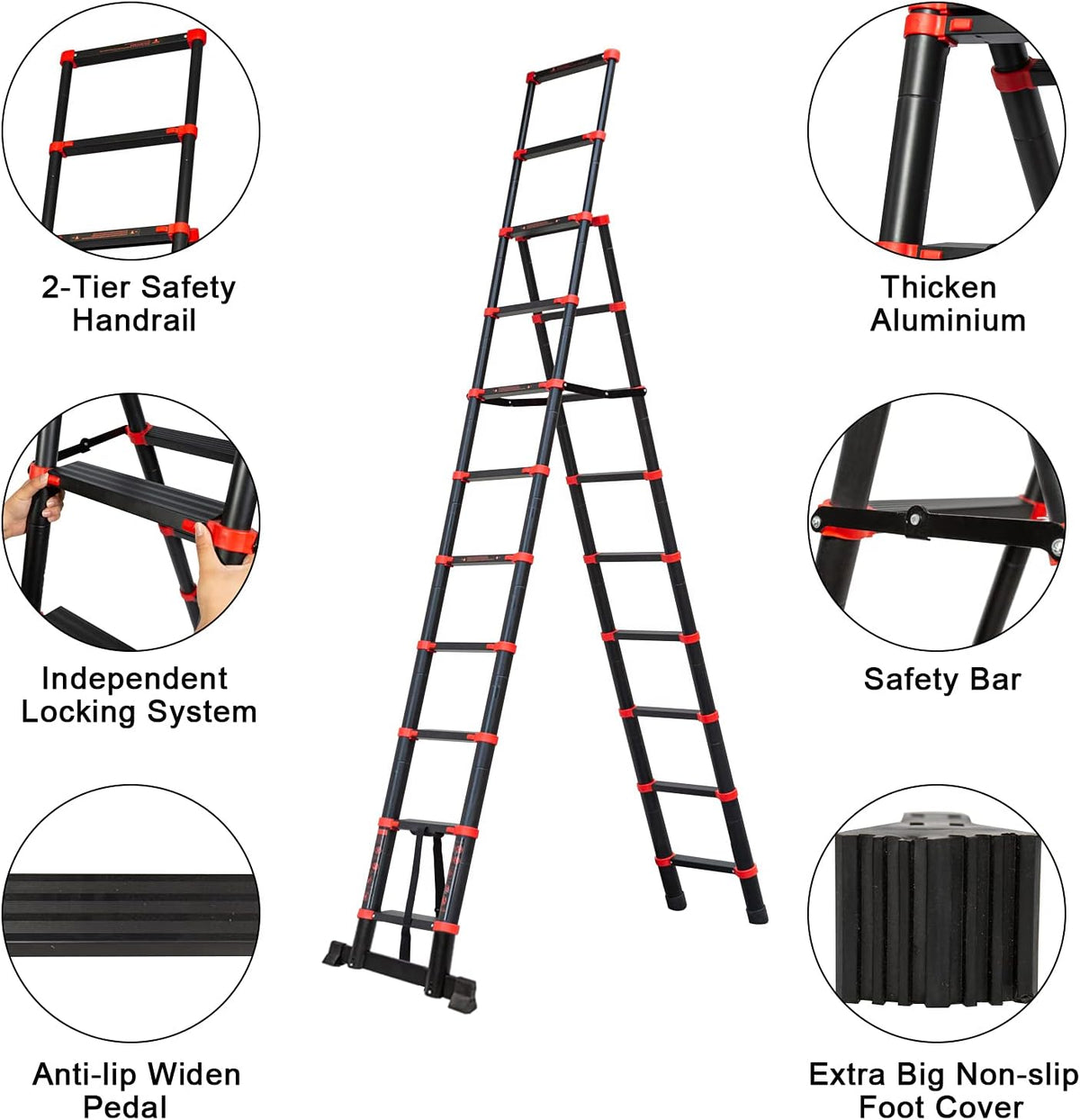 Adjustable Aluminum Telescoping Ladder, 330 lb-Capacity W24739