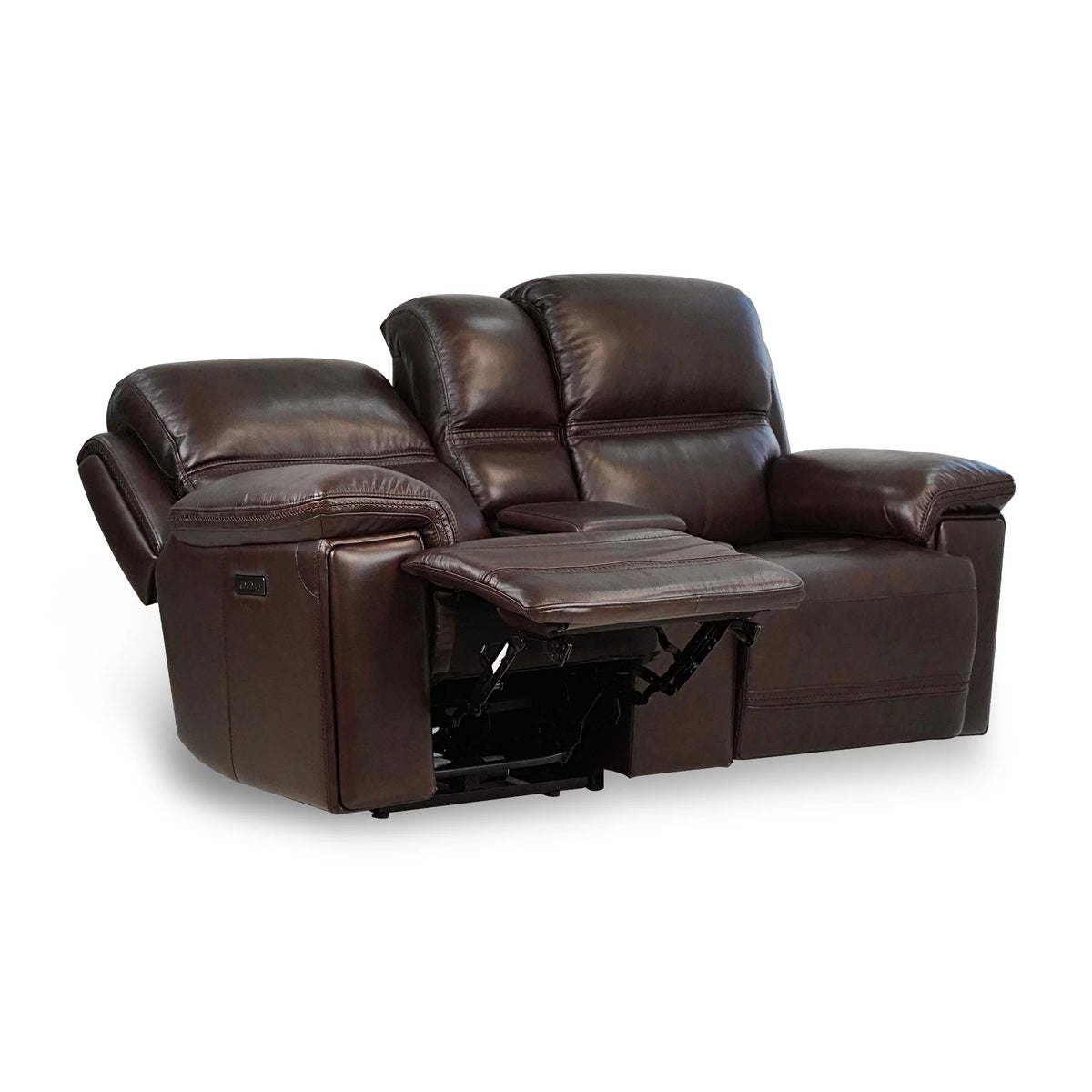 Top Grain Leather Power Reclining Loveseat with Console V503