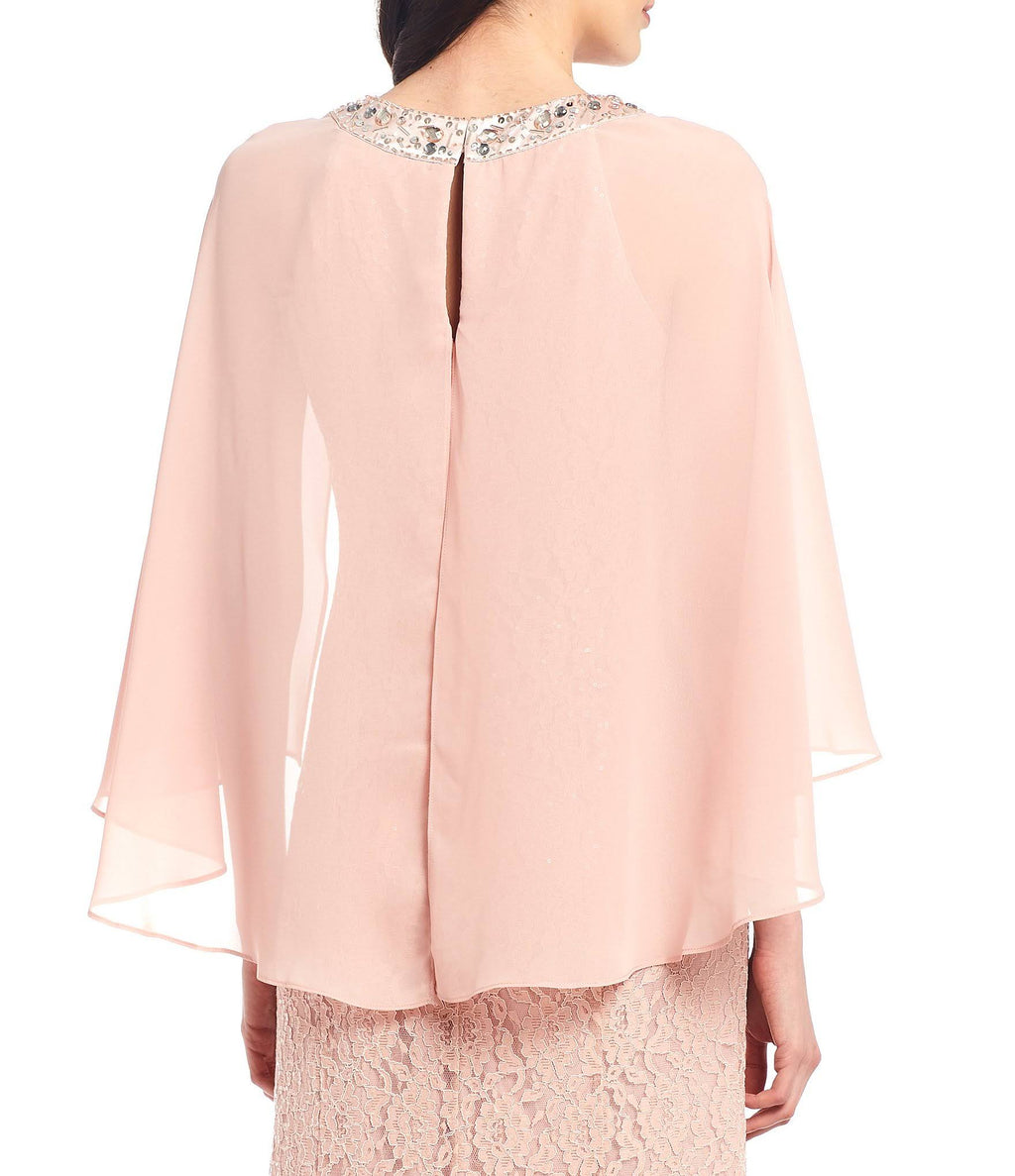 Sequin Lace Chiffon Capelet Gown I93685