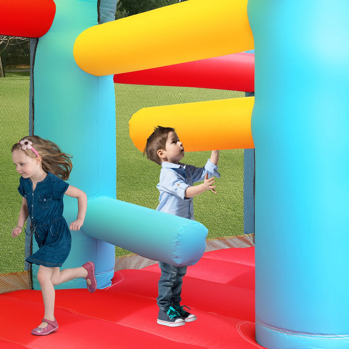 Inflatable Water Slide Bounce House with Splash Pool & Basketball Rim N864418
