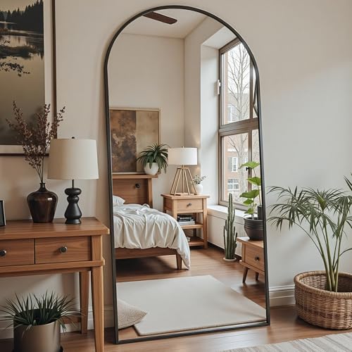 Black 78" Oversized Arched Full Length Floor Mirror with Stand H8087