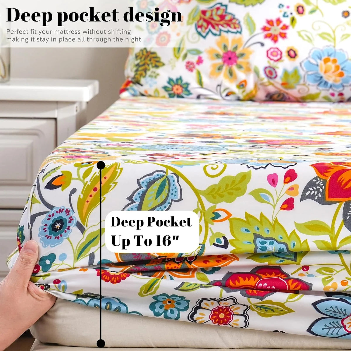 Queen Size 4 Piece Microfiber Floral Bed Sheets L277