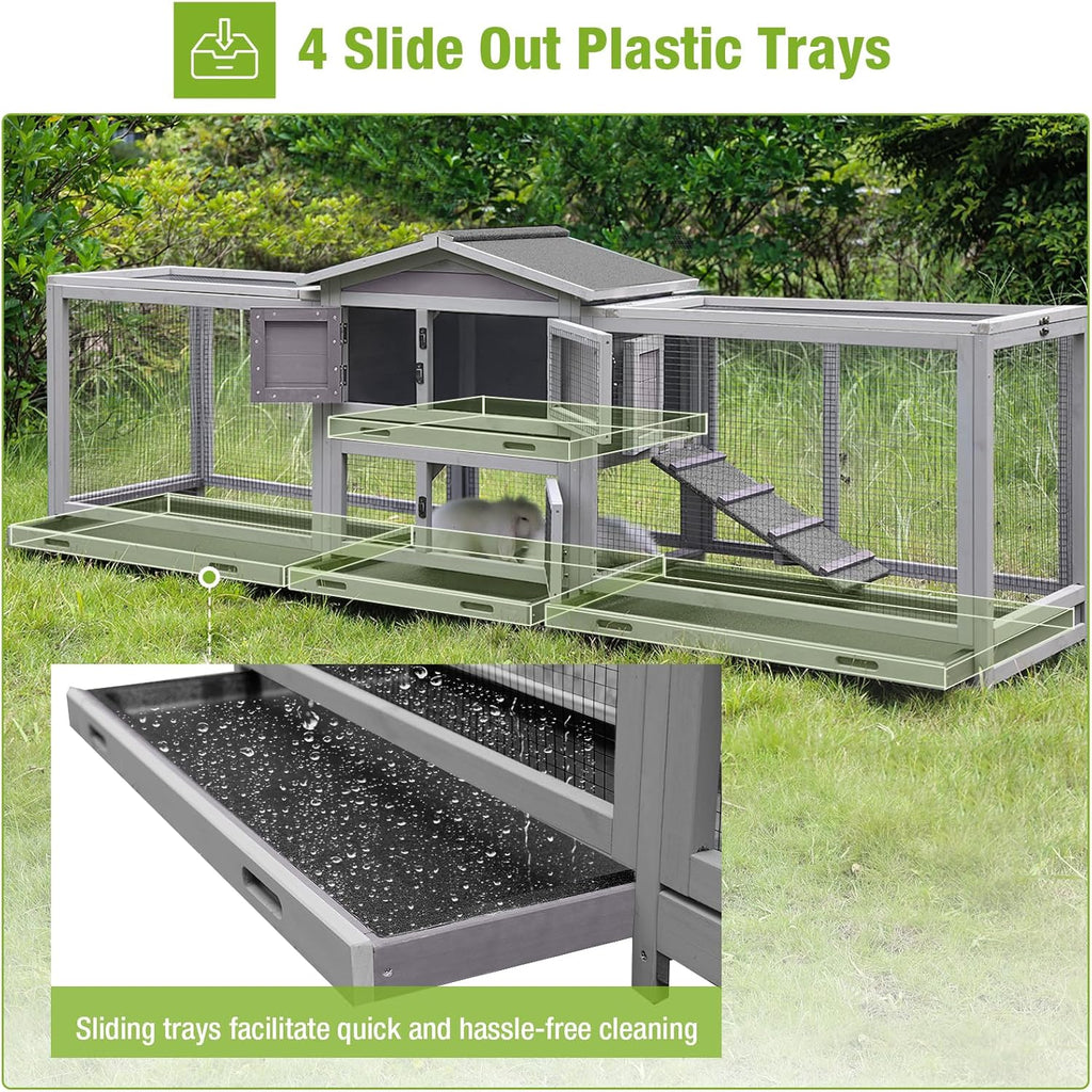 93.7" Rabbit Hutch with 8 Wheels and 4 Pull Out Trays E505