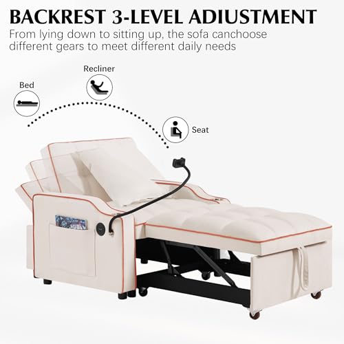 Black Velvet Convertible Single Sleeper Sofa with 3 Level Adjustable Backrest O5241