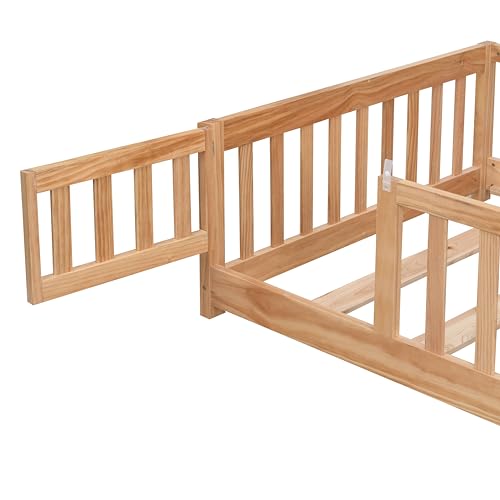 Gray Solid Wood Twin Size Floor Bed with Rails and Slats E396157
