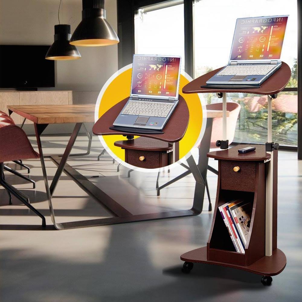Rolling Adjustable Laptop Cart with Storage Black J8335