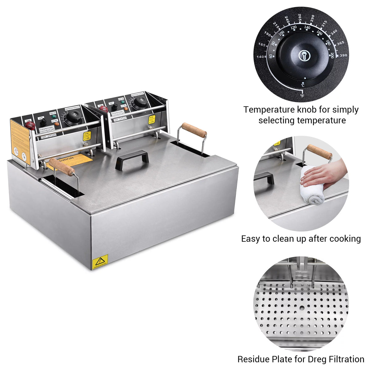 5000W 20L Electric Deep Fryer Stainless Steel Single Large Tank Basket Lid Z7411
