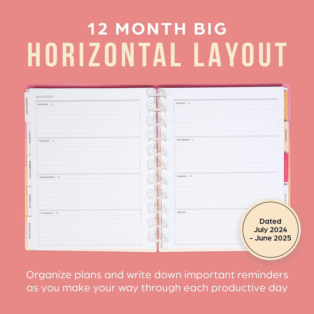 12-Month Academic Planner, July 2024–June 2025, Big Size, 72 Pages, 8 1/2" x 11" O8840