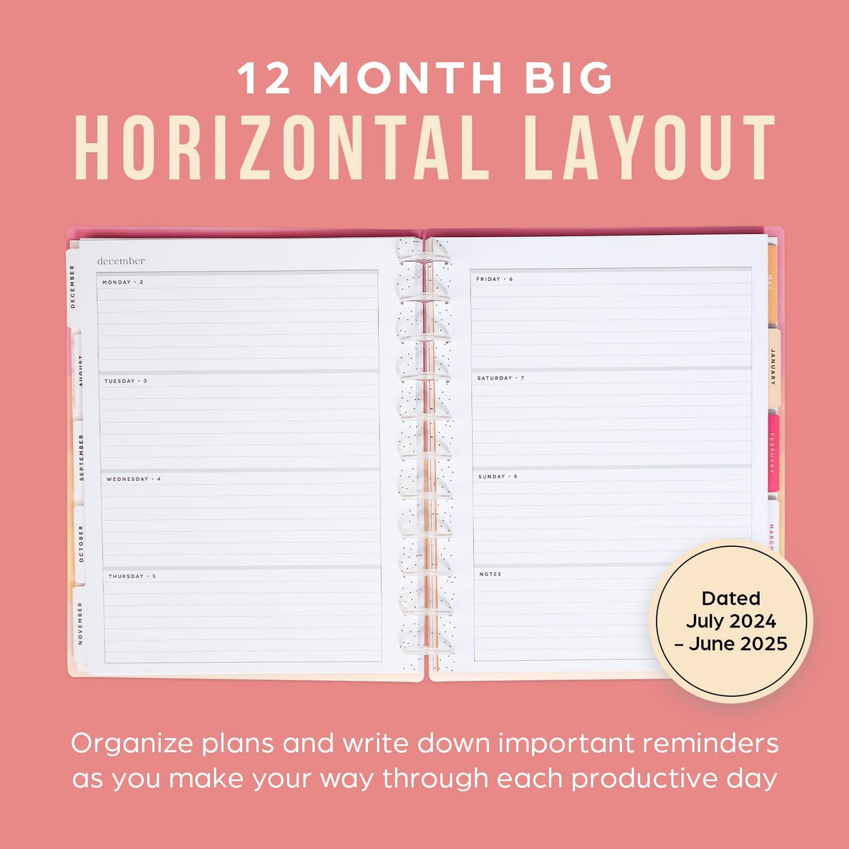 12-Month Academic Planner, July 2024–June 2025, Big Size, 72 Pages, 8 1/2" x 11" O8840