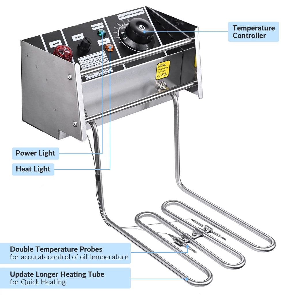 5000W 20L Electric Deep Fryer Stainless Steel Single Large Tank Basket Lid Z7411