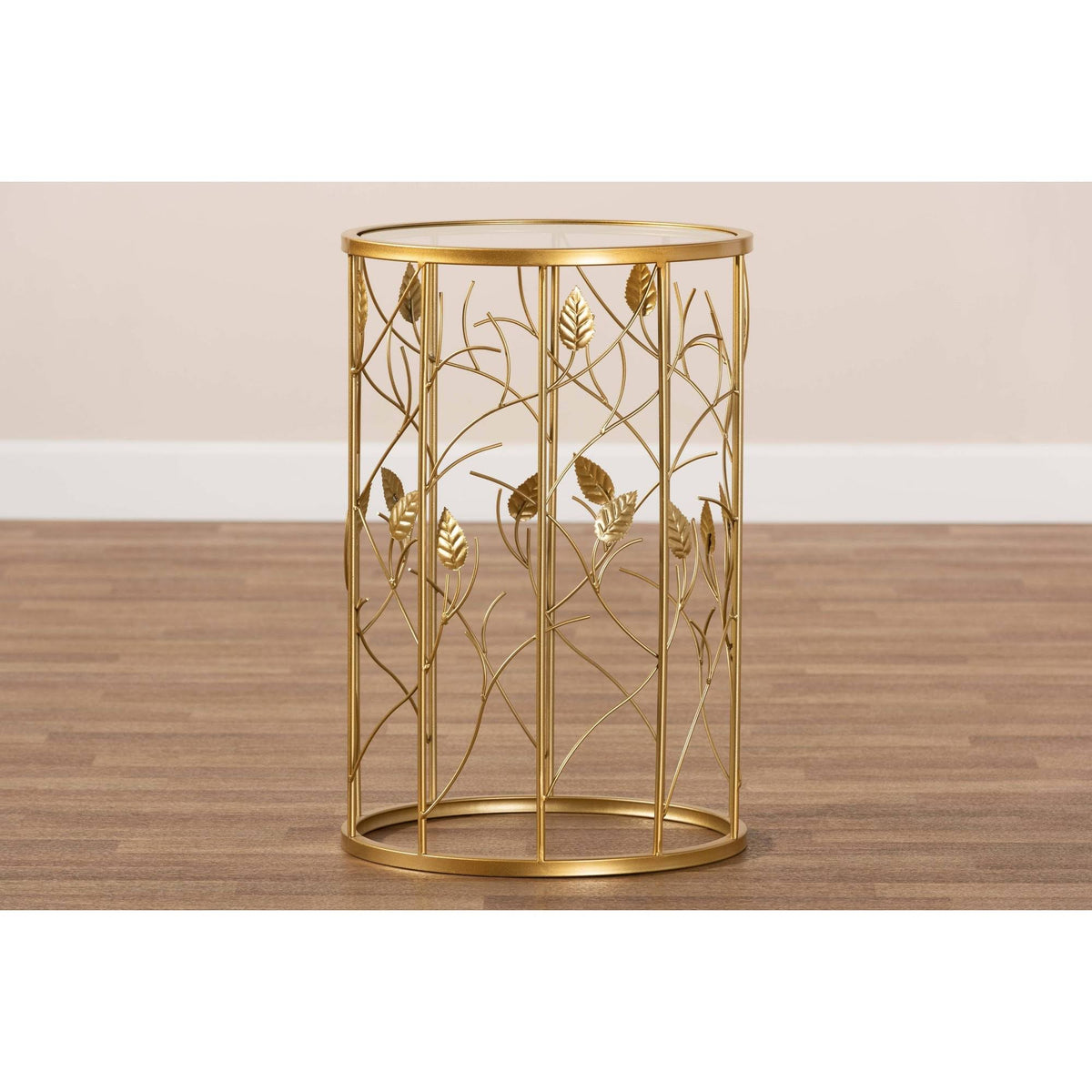 Gold Metal and Glass Leaf Accent End Table O47268