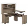 Ash Gray Engineered Wood Sit to Stand L Desk with Hutch H78525