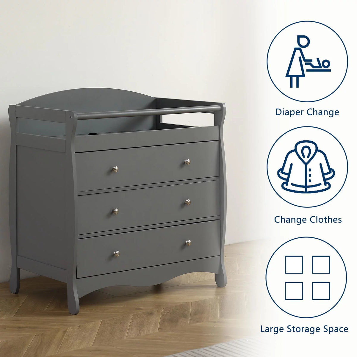 Gray 3 Drawer Changing Dresser G2966