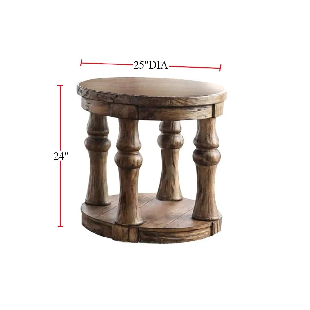 Round Wooden End Table with Open Shelf Antique Oak O404695