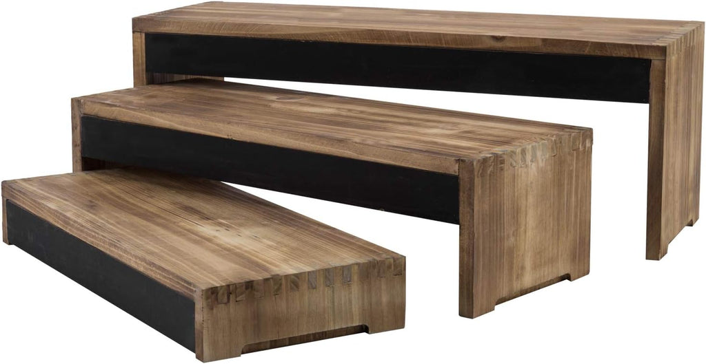 3-Tier Burnt Dark Brown Wood Cake Stand with Chalkboard Panels X626