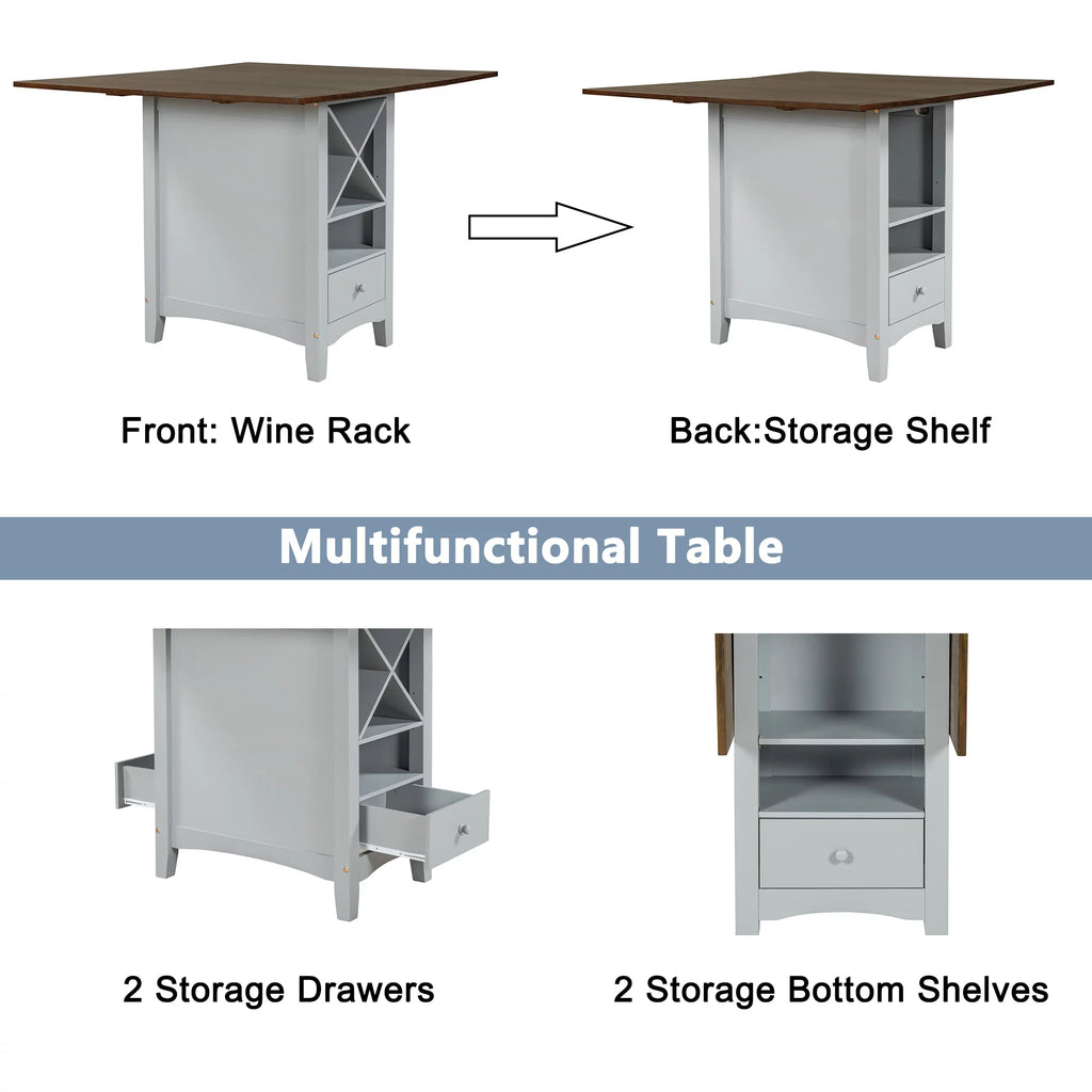 Wood 5-Piece Counter Height Dining Table Set with Rack and Drawers G588
