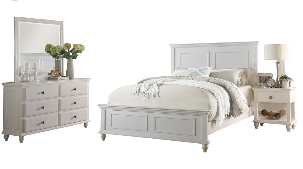 White 4 Piece Queen Size Bedroom Set Nightstand Dresser And Mirror Plywood V66781