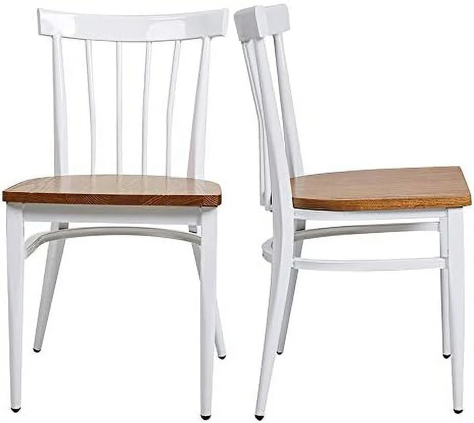 Heavy Duty Dining Chairs Natural Wood Seat Sturdy Metal Frame 400lbs Capacity Comb Back V55287