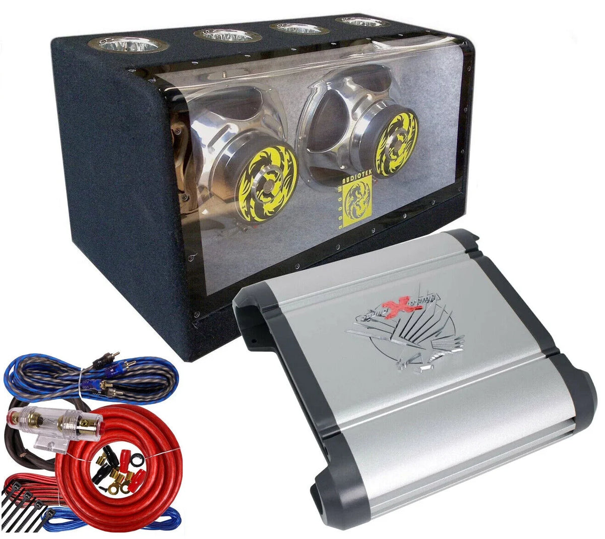 12" 2000W Bandpass Bass Box + Car Audio Amplifier + Kit Bundle E93240