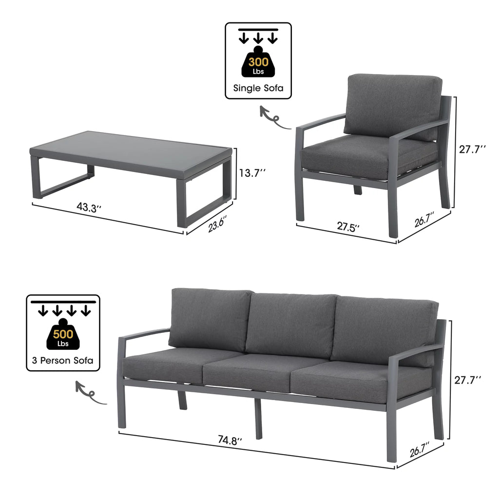 4 Piece Metal Patio Furniture Set with Cushions S2908