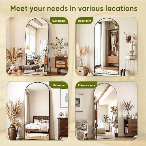 Black 78" Oversized Arched Full Length Floor Mirror with Stand H8087