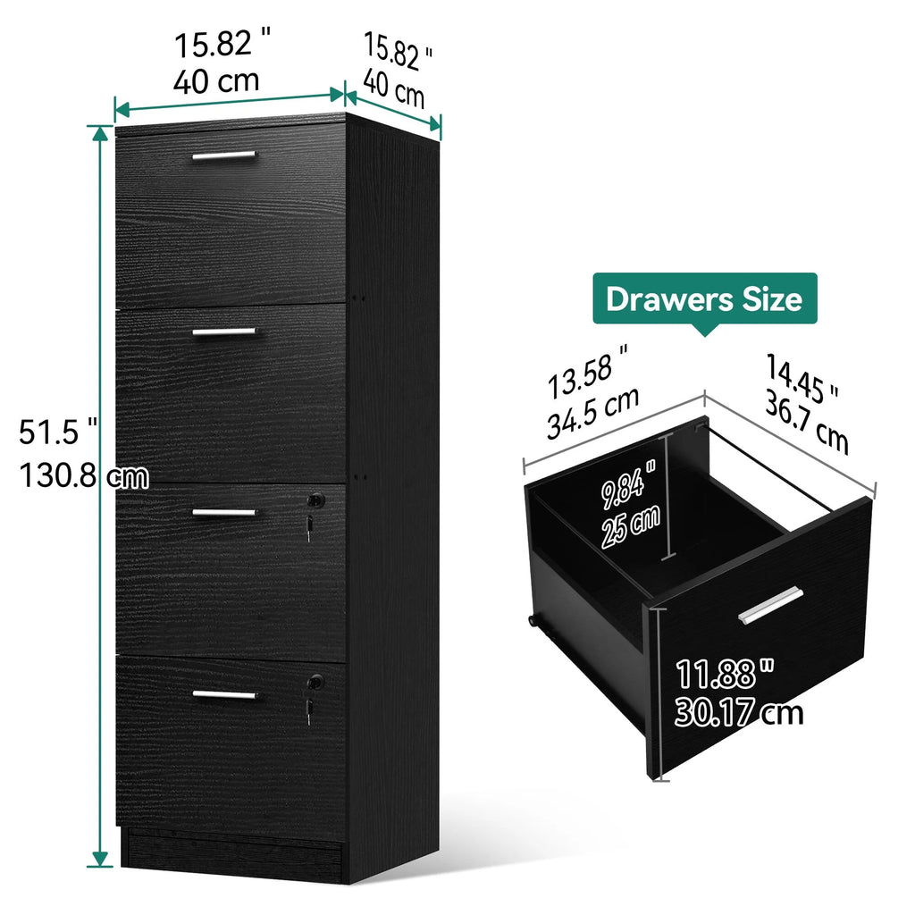 Black 4 Drawers Lockable File Cabinet R338713