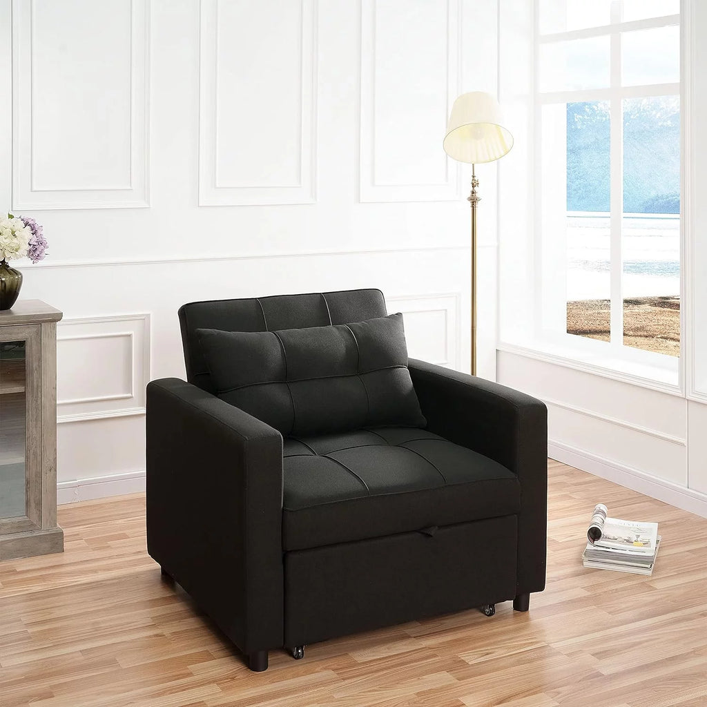Black 3 in 1 Convertible Chair Bed Sleeper with Pillow S631867