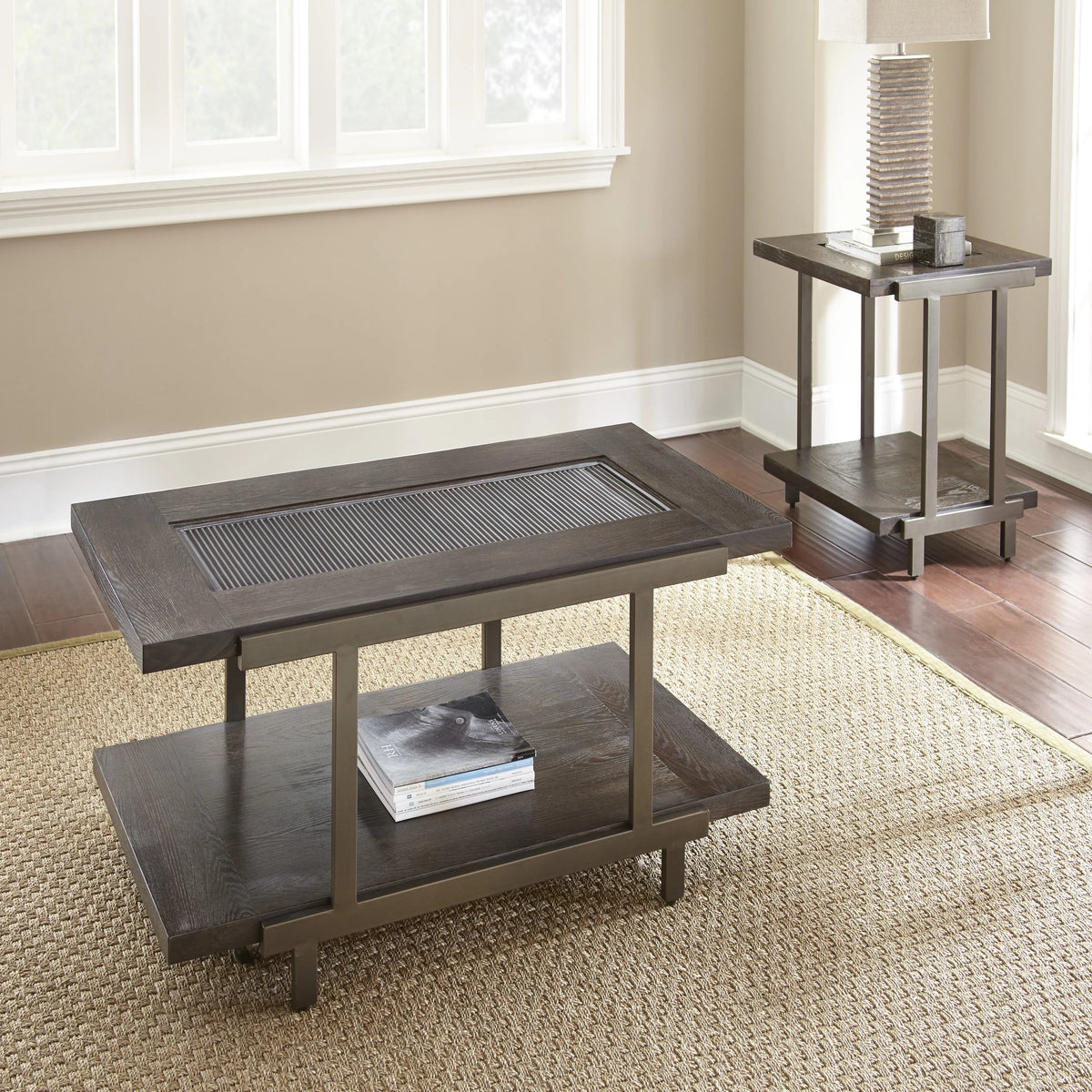 Rustic Industrial Cocktail Table with Bottom Shelf N3585