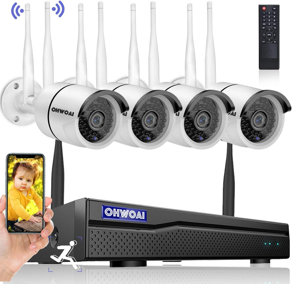Wireless Security Camera System 8CH NVR 4Pcs Dual Antenna IP Cameras with Floodlights IP66 1TB HDD H719851