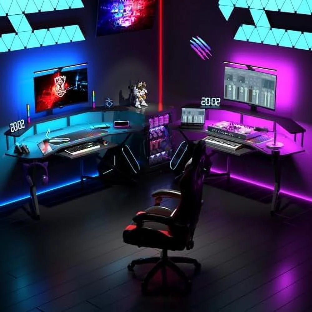 72" Gaming Desk with Power Outlet & Led Strip A352