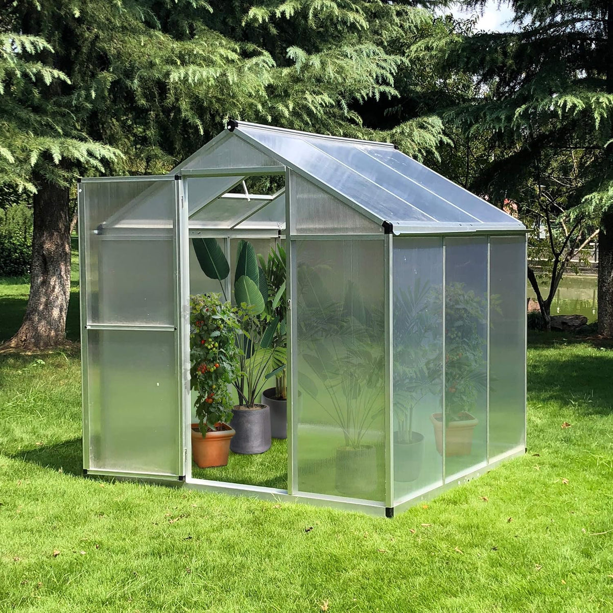 Walk-in Polycarbonate Greenhouse with Roof Vent T59185