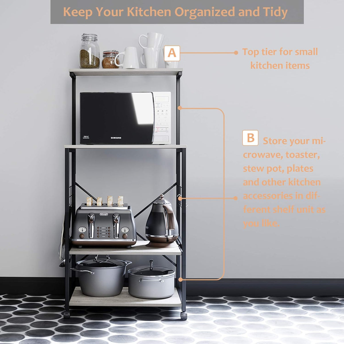 4 Tier Kitchen Baker's Rack Utility Storage Shelf with Wheels G4856