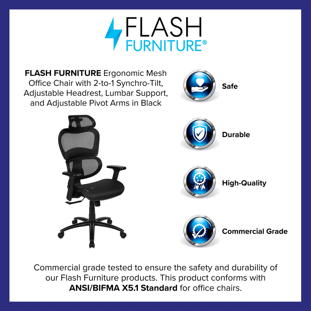 Ergonomic Mesh Office Chair with Lumbar Support in Black U388